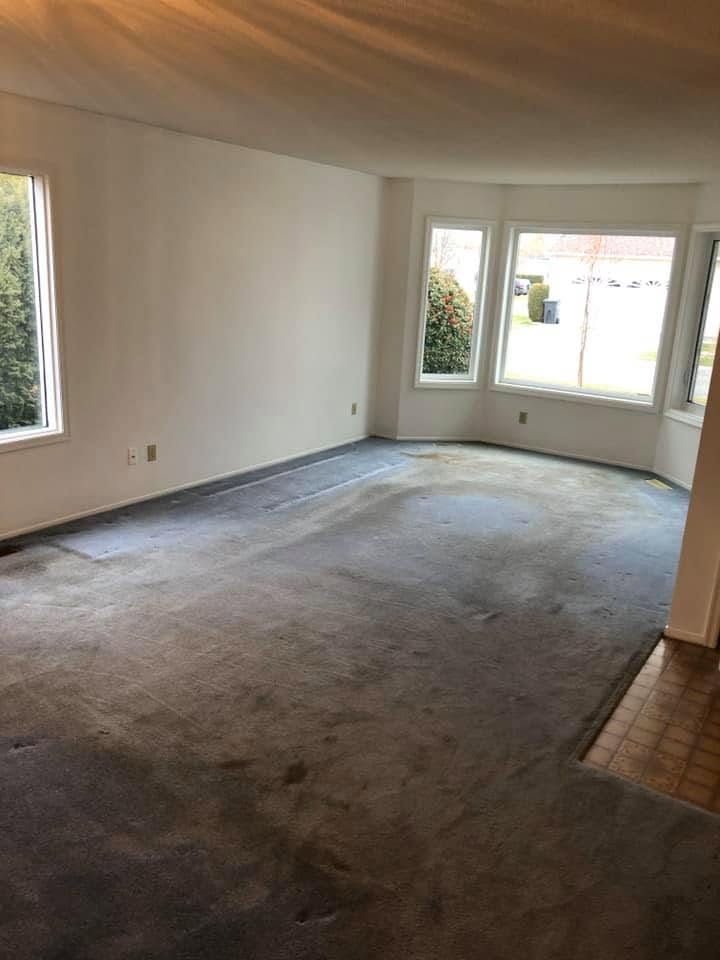 Before — Before and after carpet cleaning in a Kelowna living room — soil lifted out of the traffic lanes